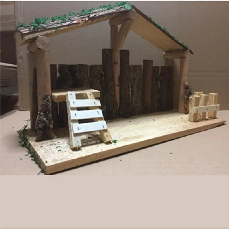 

European Style Christmas Manger Group Wooden House Accessories Ornaments Solid Wood Handmade Crafts Home Church Decoration