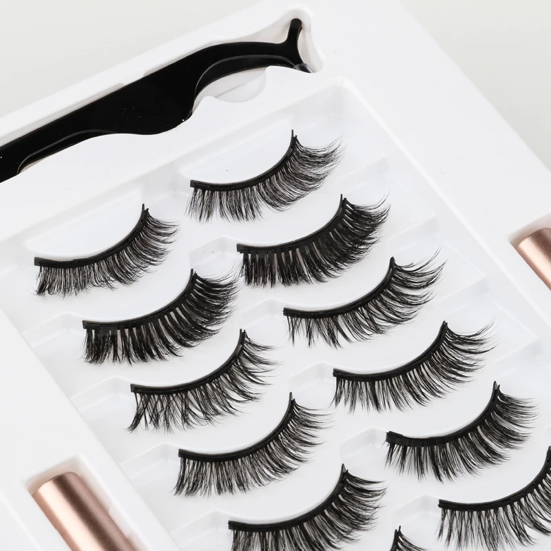 2/3/5/10 Pairs Magnetic Mink Eyelashes soft false eyelashes natural magnetic mink lashes liquid eyeliner tweezer sets makeup fake eyelashes