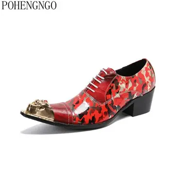 

2020 New Fashion Man Formal Shoes printing Genuine leather High heels Men Business Dress Shoes Breathable Oxford Wedding Shoes