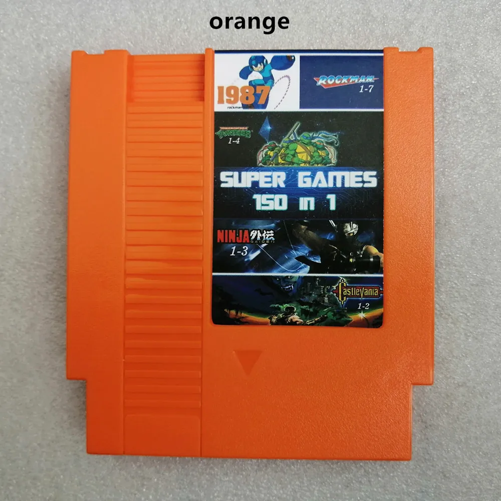 orange Топ 150 в 1 картридж для 72 булавки 8bit игровой консоли с Rockman 1/2/3/4/5/6 Черепашки Ниндзя против Кирби Приключения Castlevania - Цвет: orange