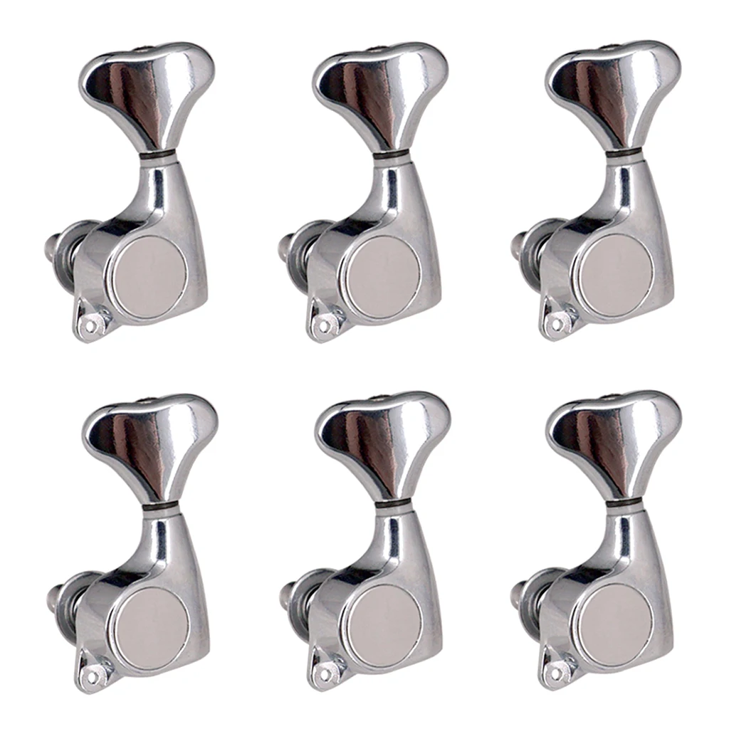 Fishtail Handle Machine Heads Knob Guitar String Tuning Peg 6L Silver 1:21