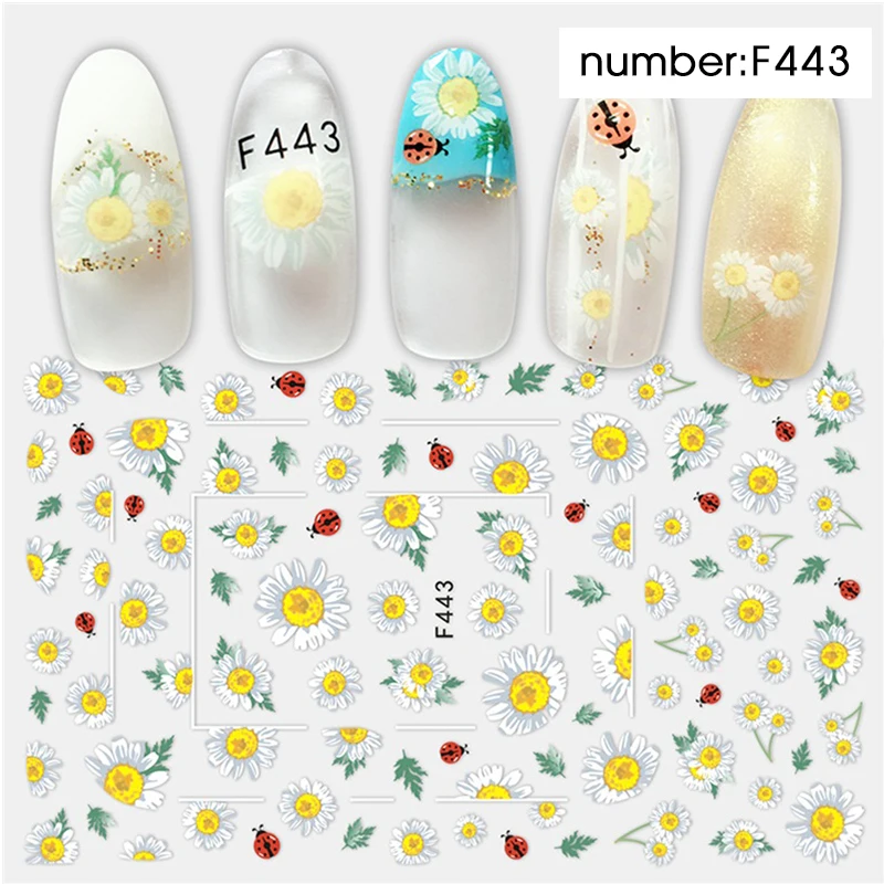 HNUIX 1 3D тисненый лист наклейки для ногтей Цветущий 3D цветок клей для накладных ногтей наклейки для маникюра украшения для ногтей - Цвет: F443