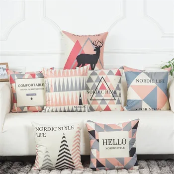 

Color Geometric Throw Pillow Cotton Linen Cushion For Sofa Home Decor Capa De Almofadas 45x45cm