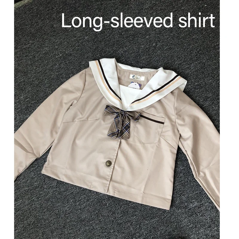 School Dresses Japanese College Middle School Uniform For Girls Jk Uniforms Lady Sailor Suit Tea Brown Color Plaid Pleated Skirt - Цвет: Long - sleeve shirt