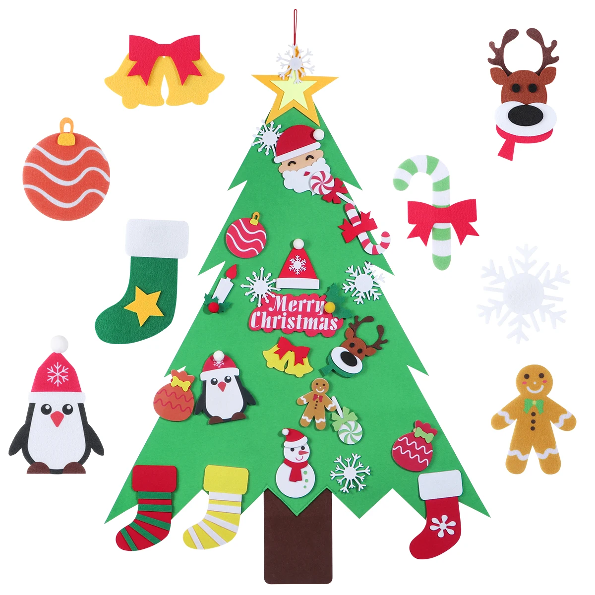 Amosfun Felt Christmas Tree DIY Hanging Christmas Tree with 32PCS Ornaments Wall Decor for Xmas Gifts Decoration