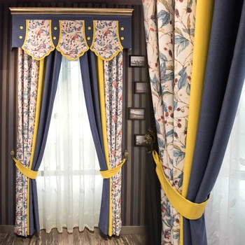 

Custom curtains Light luxury American pastoral bedroom Nordic simple modern cloth blackout curtain tulle valance drape B793