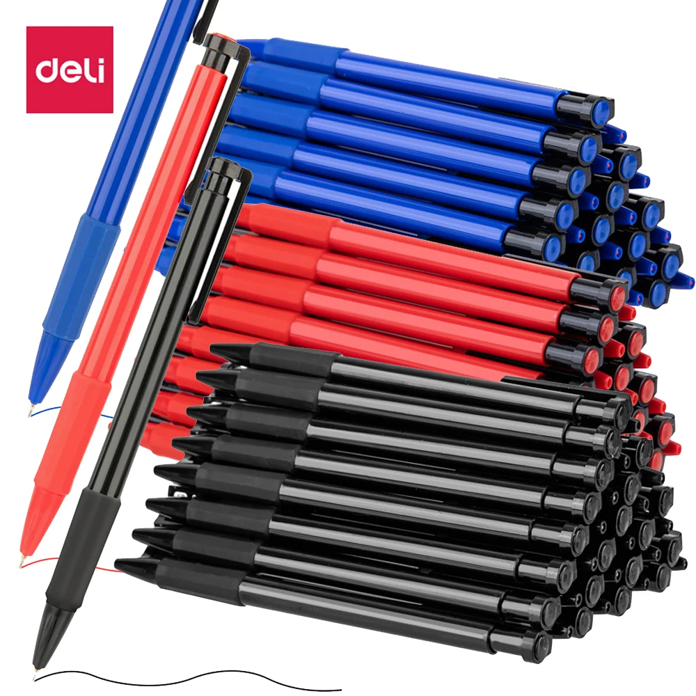 

Deli 1PCS 0.7mm Black/Blue/Red Press Ballpoint Oil Pen Plastic Gel Neutral Multi-function Press Ballpoint Pen School Stationery