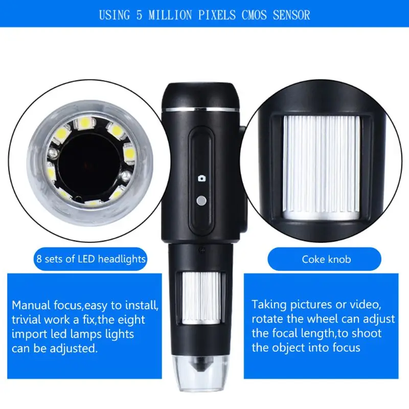 

1000X USB3.0 Digital Microscope 5MP HD Camera Electronic Magnifier with Holder U1JB