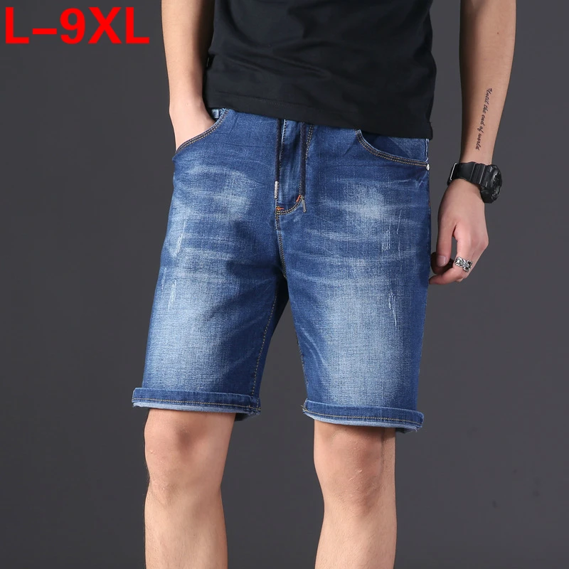 

Jeans Plus Size Denim 190KG Men Shorts Half Jeans Loose Denim Casual Ripped Shorts Summer Hole Elastic Big Size 6XL 7XL 8XL 9XL