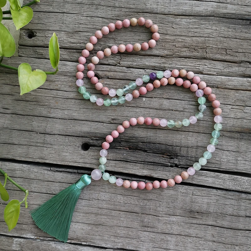 

8mm Natural Stone Bead,Rhodrochrosite,Fluorite,Clean Mind,JapaMala Sets,Spiritual Jewelry,Meditation,Inspirational,108 Mala Bead