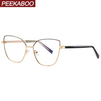 

Peekaboo anti blue light cat eye glasses frame women vintage metal gold pink female prescription glasses for computer clear lens