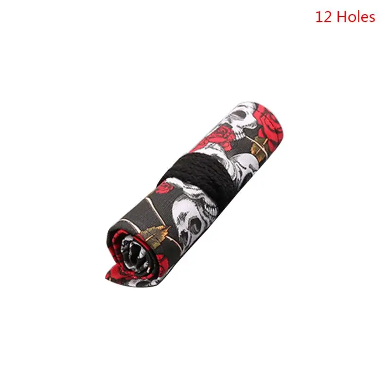12 holes Розы череп 12/24/36/48/72 отверстия холст РОЛИК ручка Шторы Карандаш сумка чехол для макияжа - Цвет: 12 holes