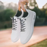 2021 Summer Autumn New Korean Style Men's Vulcanize Shoes Breathable Lace-up Shallow Flat PU Shoes Comfortable for Sport 1