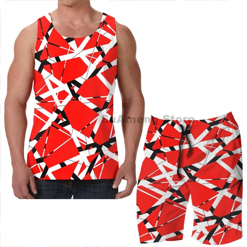 Summer Funny Print Men Tank Tops Women Frankenstrat Pattern Red Black White Men Beach Shorts