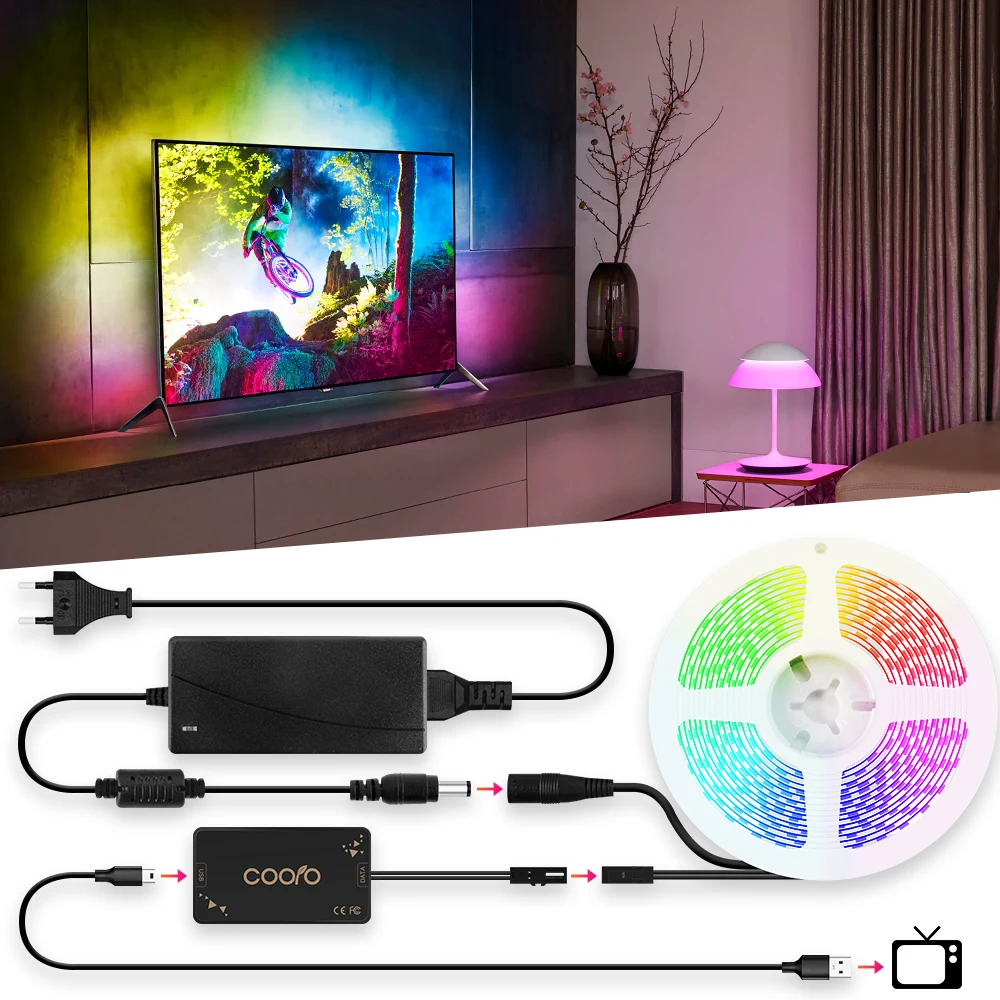 Ambilight ТВ Светодиодная лента подсветка цифровая лента Набор USB адаптер питание RGB Полноцветный сменный ПК ТВ фоновое освещение 1 м~ 5 м