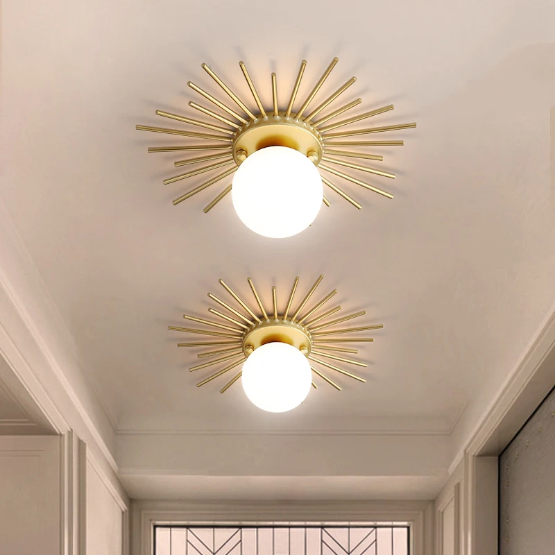

Nordic Round Glass Ceiling Lights Sun Shape Gold Metal G9 Modern LED Hallway Ceiling Lights for Locker Room Corridor Illuminaire