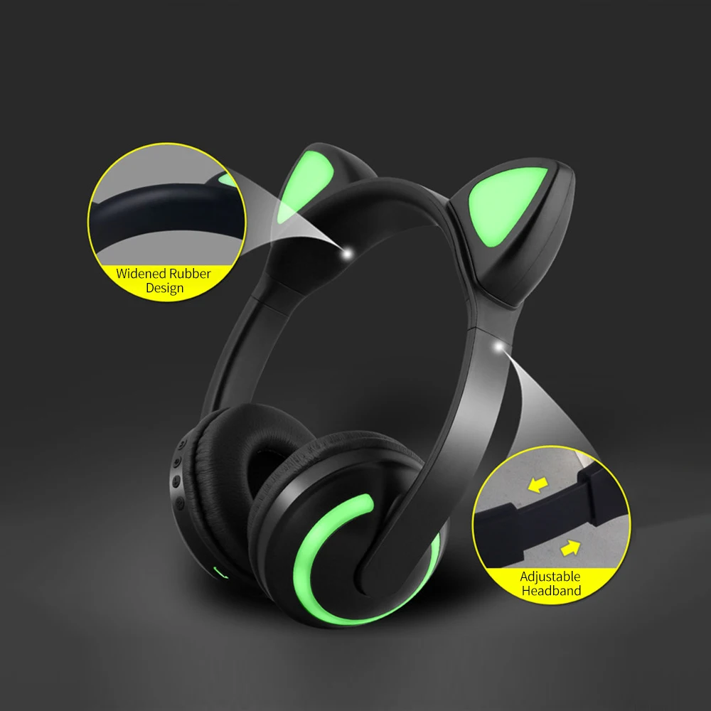 LED Cat Ear Headset Bluetooth Headphone RGB 7 Color Lights Noise Cancelling Headphones BT 4 2 Kids Earphone Supports 3 5mm Plug
