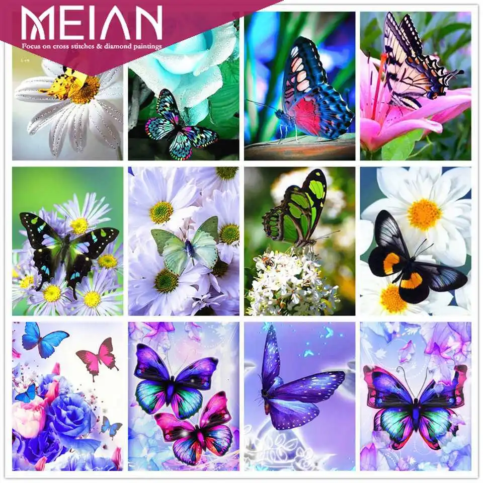 Алмазная картина MEIAN Animal с бабочкой бриллиантовая мозаичная фигурка животного