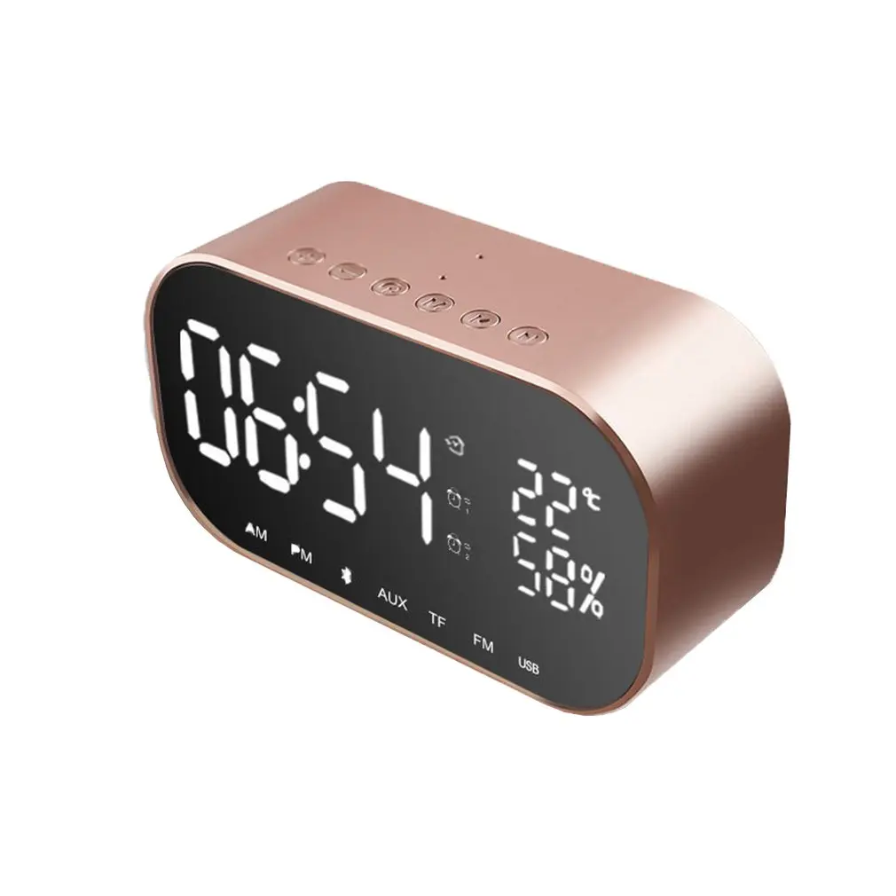 Alarm Clock Bluetooth Speaker FM Radio Portable Wireless Loudspeakers Stereo Music TF Speakers For Bedroom Weather
