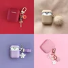 Vintage Mink hair ball Keychain Silicone Earphone Case For Apple Airpods 1 2 Bluetooth Headset Cover Cute Angel Flower Decor ► Photo 1/6