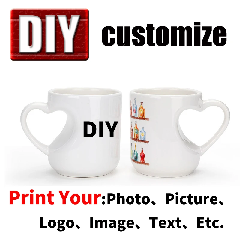 DIY Customize Coffee Milk Ceramic Mug Printed Image Picture Photo Logo Text White Peach Heart Cup Gift