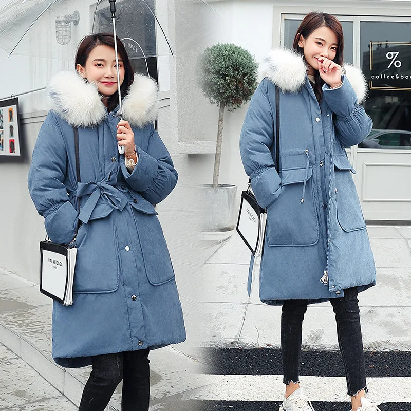 

Down Jacket Cotton-padded Clothes Women's Large Fur Collar over-the-Knee 2019 New Style Winter Korean-style Loose-Fit Cotton-pad