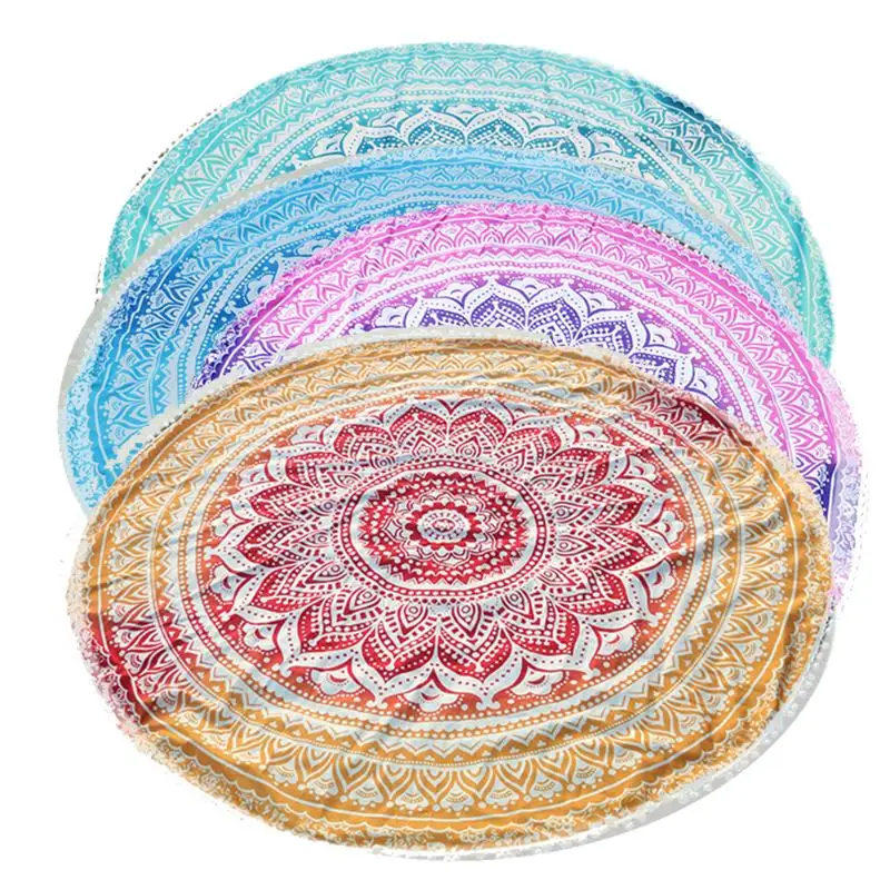 

Summer Bohemian Tapestry Round Beach Towel Ball Tassel Floral Printed Swimming Towl Sunbathing Dress Blanket Yoga Mat Home Decor