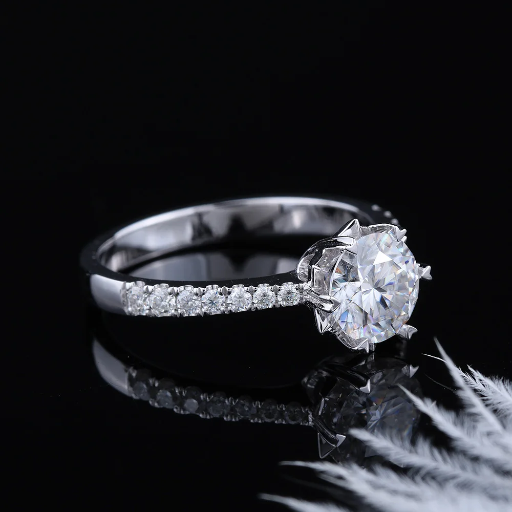 YDBS Moissanite кольцо Твердое 14 к белое золото центр 1ct 6 мм D Цвет Moissanite кольцо для женщин