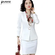Профессиональный женский костюм с юбкой, черный, белый, Осень-зима, модный блейзер с длинным рукавом и юбка, Офисная Женская одежда для работы