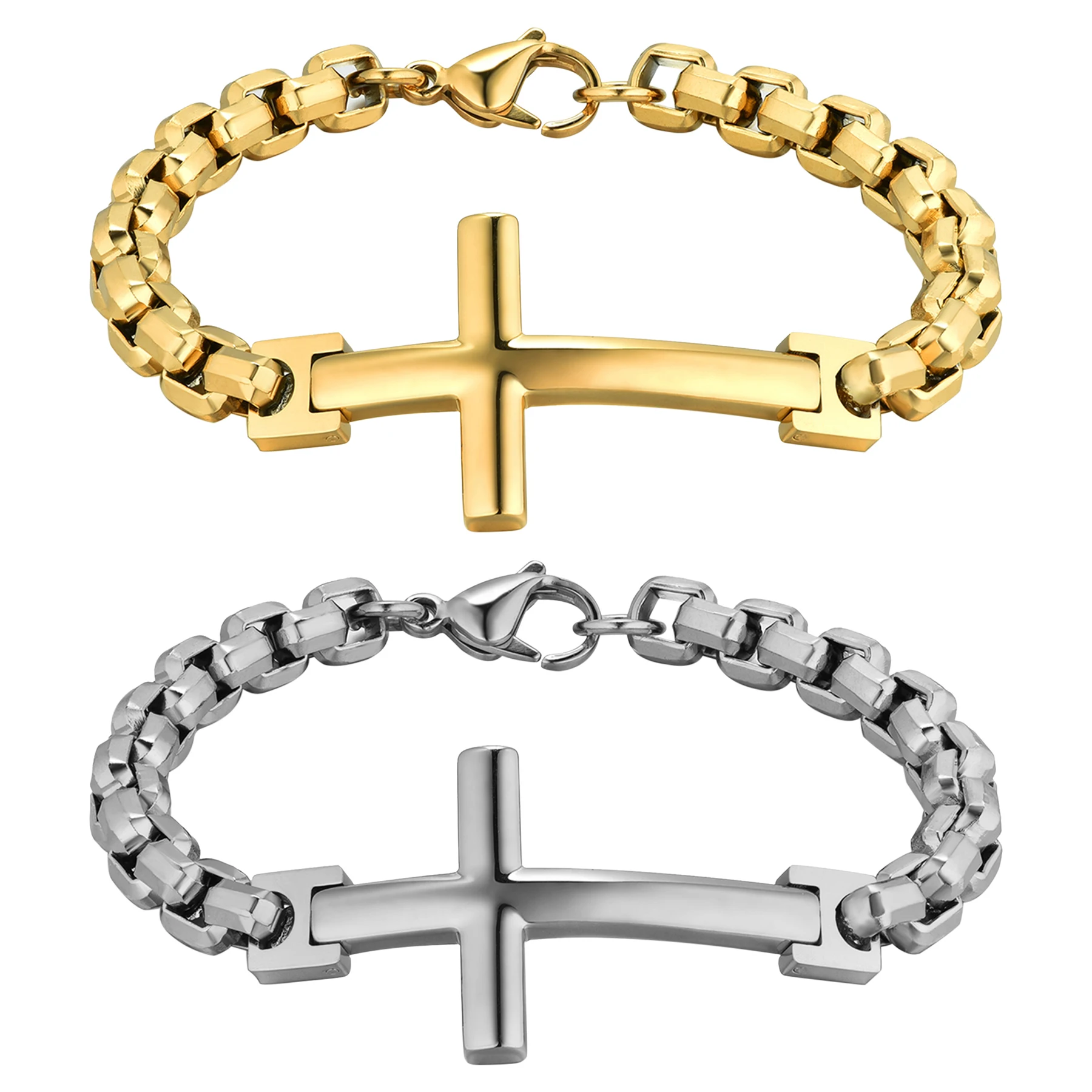 

BONISKISS Creative Cross Design Classic Stainless Steel Bracelet Gold Silver Color Handsome Bangle Men's Christmas Gifts Jewelry
