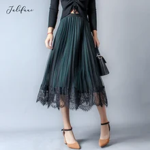 Весенняя плиссированная юбка средней длины, женская модная кружевная Сексуальная эластичная юбка средней длины с высокой талией, Повседневная Женская юбка, Новинка
