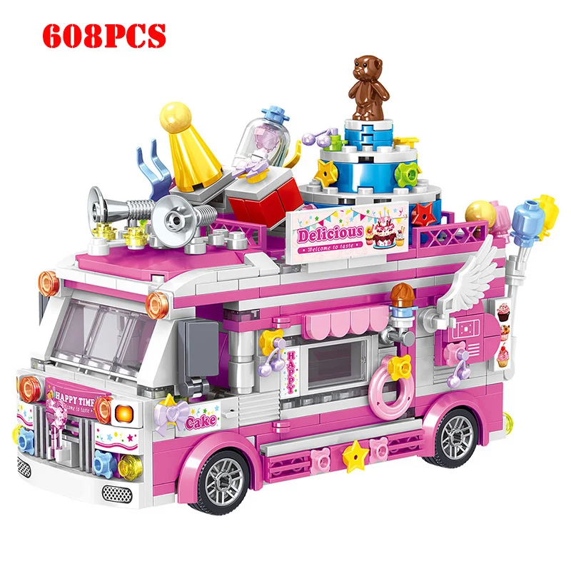 City Food Snacks Car Micro Building Block DIY Fruit Sushi Cart Dessert Trolley Hamburg Ice Cream Truck Mini Bricks Toys Kids | Игрушки и