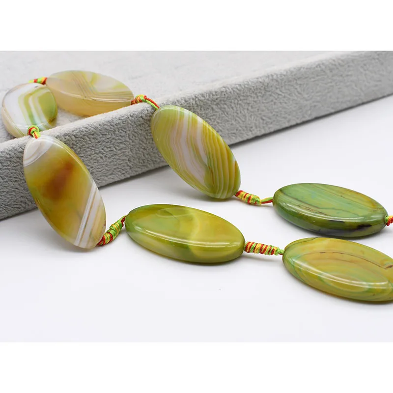 2strands/lot 48X25mm Natural yellow striped agate, large oval granules For DIY Necklace Jewelry Making Loose 15