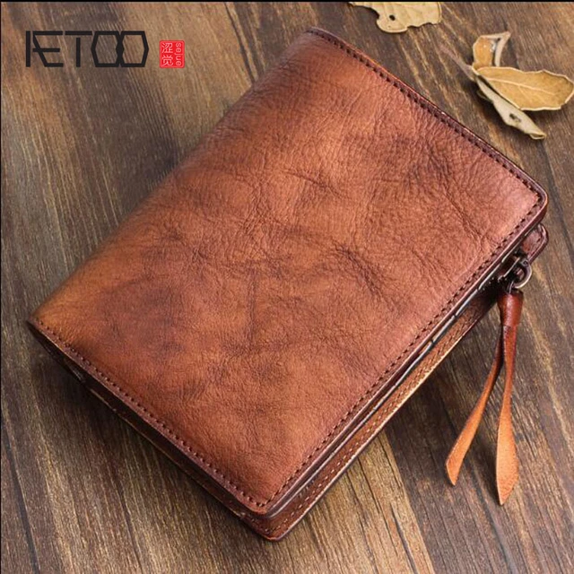 Original Genuine Leather Wallet Men's Hand-painted Vegetable Tanned Cowhide  Short Style Personalized Zipper Wallet - AliExpress