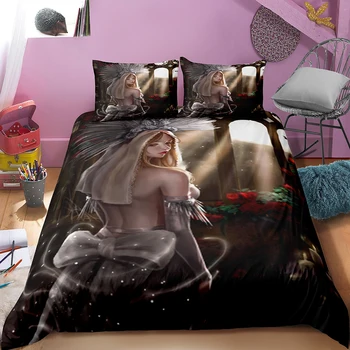 

Beautiful Dark Cartoon Woman Bedding Set Bedroom Decor Hypoallergenic with Zipper 1PC Duvet Cover with Pillowcases