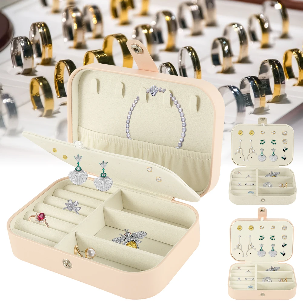 

Orange pink/ Flash white Jewelry Storage Box Square Portable Earring Ring Necklace Case Multifunction Container Jewel Case