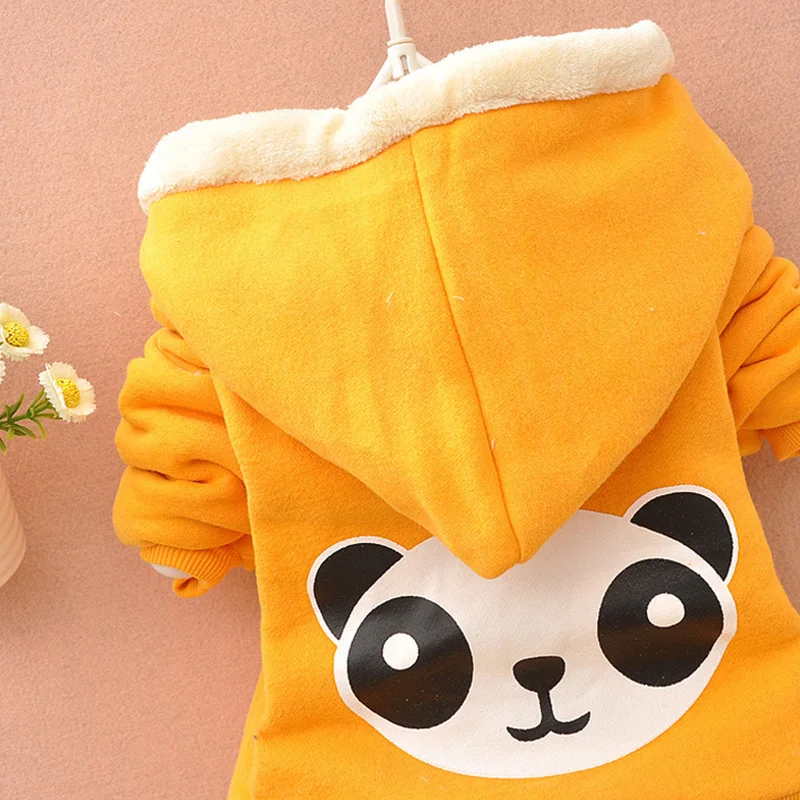 Winter children's suit bear plus velvet hooded fashion children's shirt pants suit