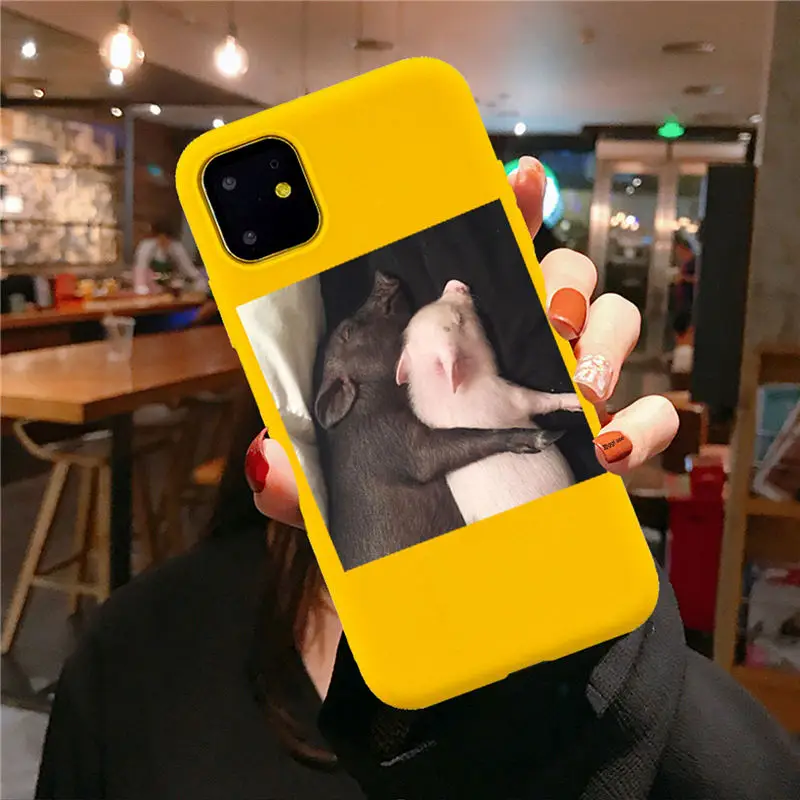 Забавный чехол для телефона с рисунком поросенка для iphone 11 Pro XS MaxX XR чехол для iphone 6 S 5 5S 7 8 plus Мягкий чехол милые Чехлы для пар - Цвет: yellow TPU F3184