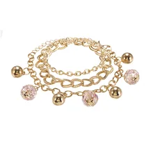 Ювелирные изделия с перекрещивающимися границами, корейский стиль, золотой шар, трехслойный браслет-цепочка, женский модный универсальный браслет с хрустальными шариками