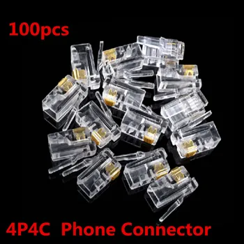 

100Pcs Crystal Head RJ11 4P4C Modular Plug Gold Plated Network Connectors