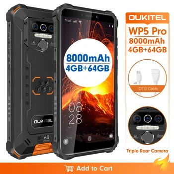 

IP68 Waterproof 4GB 64GB Mobile Phone OUKITEL WP5 Pro Smartphone 8000mAh Triple Camera Face/Fingerprint ID 5.5 inches Android 10