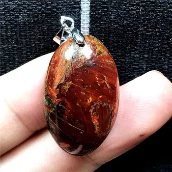 

Genuine Natural Red Pietersite Pendant For Woman Man Crystal 27x17x8mm Silver Namibia Fire Oval Stone Fashion Jewelry AAAAA