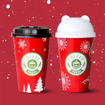 

50pcs Christmas cup 500ml red tekeaway package disposable cups party favor coffee tea creative thicken paper cups with lid