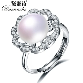 

Dainashi Fashion Gift 100% Genuine Freshwater Cultured Pearl Ring Vintage 925 Sterling Silver Flower Zircon Adjustable Ring