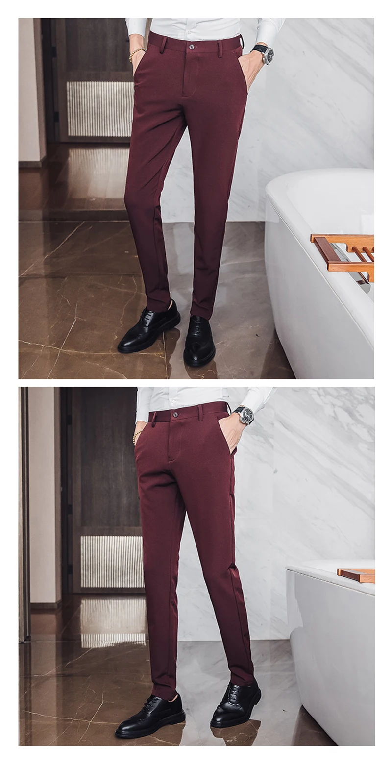 Модные мужские брюки Slim Fit высокого качества однотонный, стрейч повседневные брюки мужские деловые классические Формальные Прямые офисные брюки