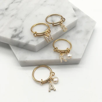 

Alphabet Rings A-Z Initial Letter Name Rings Nature Baroque Pearl Letter Zircon Stainelss Steel Ring Jewelry Fashion Love Gift