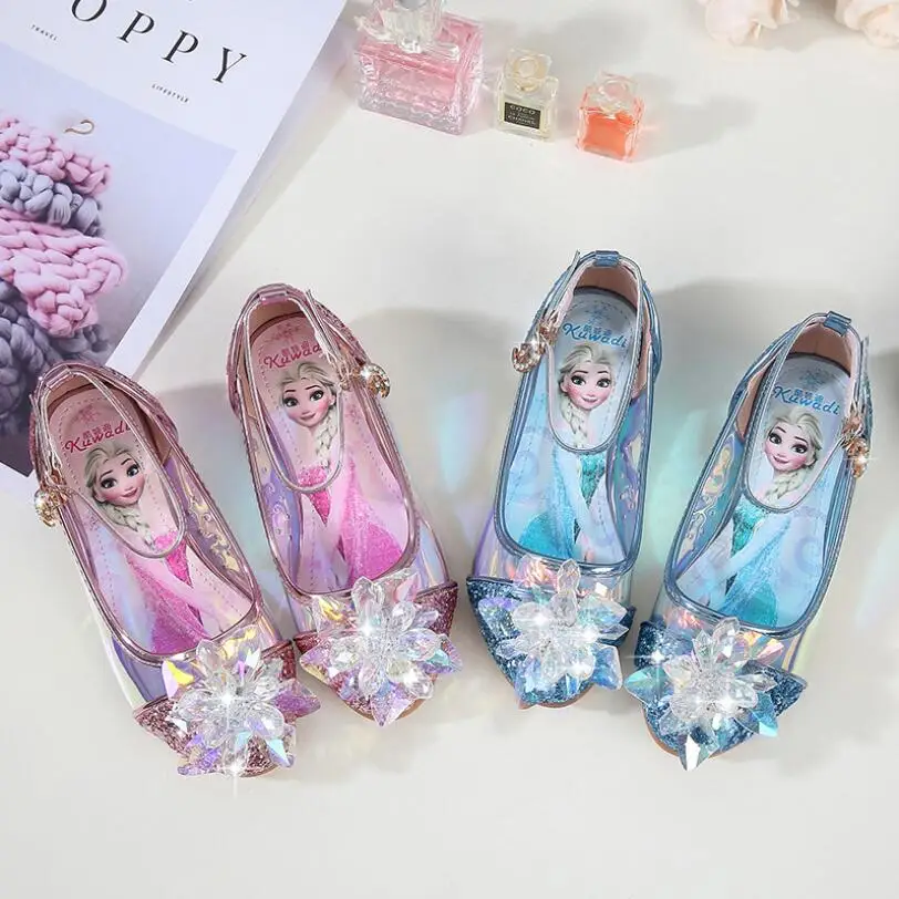 Новинка 2019 Обувь Эльзы для девочек Милые кожаные туфли на плоской подошве с