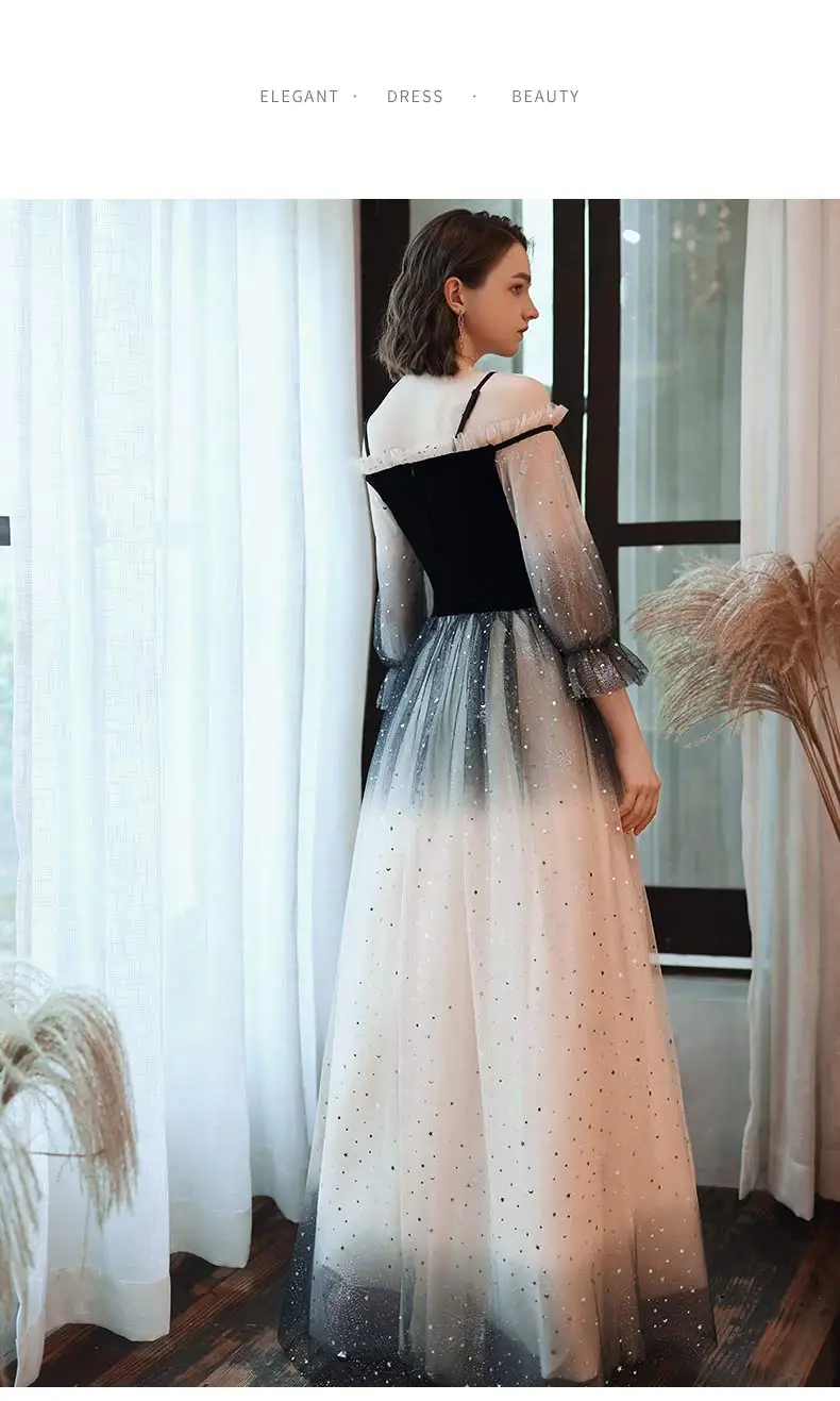 Это Yiiya вечернее платье элегантное черное белое градиентное торжественное платье длинного размера плюс вечерние платья с вырезом лодочкой robe de soiree LF032
