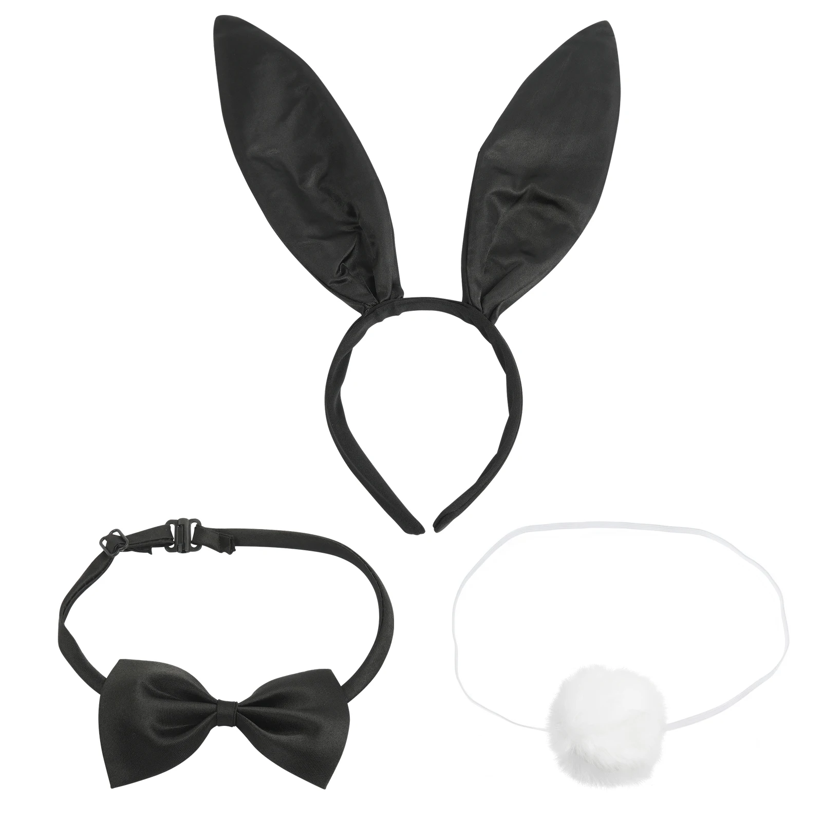 

3Pcs Halloween Bunny Girl Dress-up Rabbit Ears Headband Bow Tie Plush Ball Tail Christmas Cosplay Party Costume Accessories