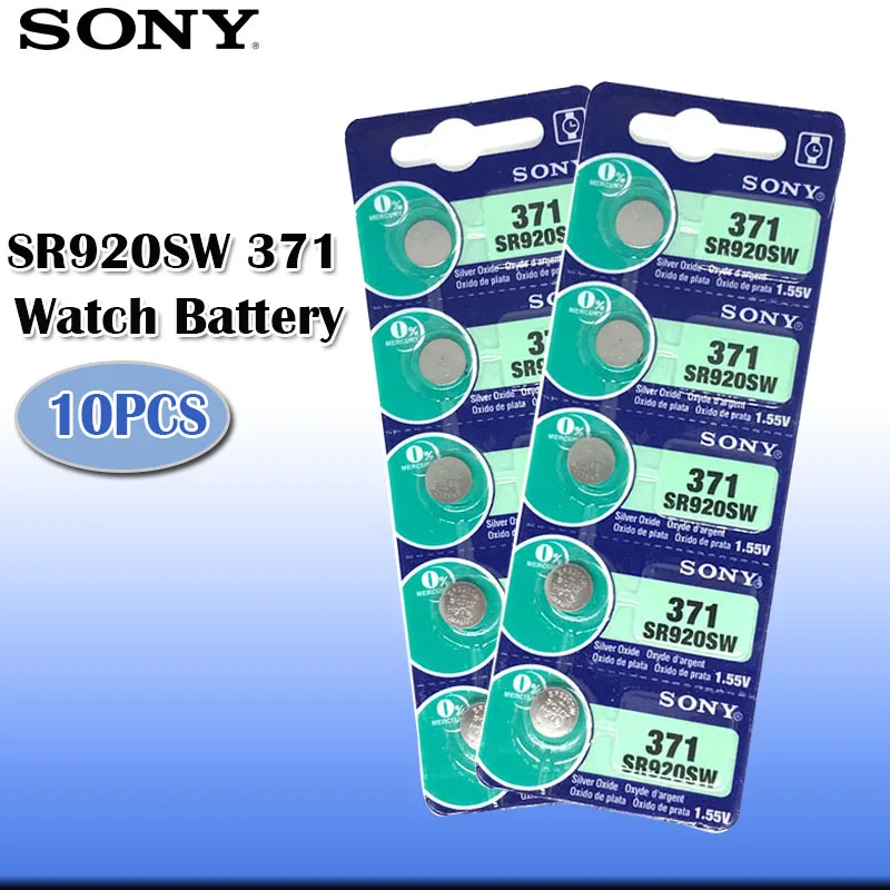 10 unids/lote Sony 100% Original 371 SR920SW 920 SR920 1,55 V pilas para reloj 371 SR920SW SR920 botón moneda celular hecho en Japón 0% Hg
